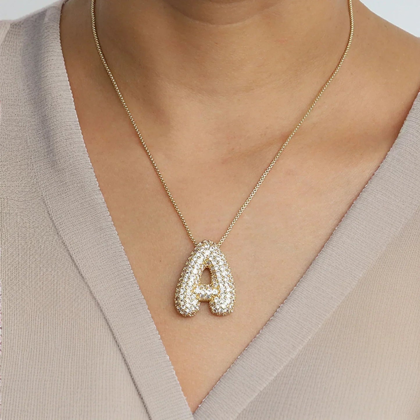 [ElanLuxe]Bubble Initial Diamond Necklace