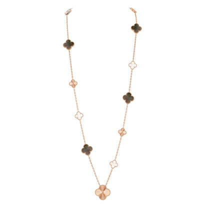 [ElanLuxe Jewelry]DETACHABLE CLOVER 15(11+4) FLOWER ROSE GOLD NECKLACE SET