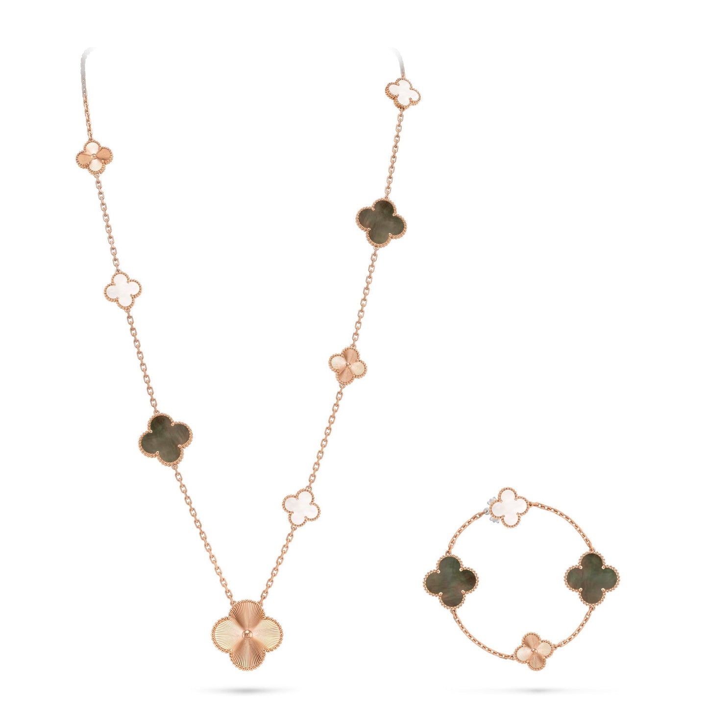 [ElanLuxe Jewelry]DETACHABLE CLOVER 15(11+4) FLOWER ROSE GOLD NECKLACE SET
