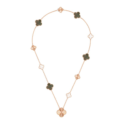 [ElanLuxe Jewelry]DETACHABLE CLOVER 15(11+4) FLOWER ROSE GOLD NECKLACE SET
