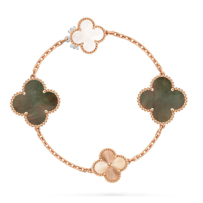 [ElanLuxe Jewelry]DETACHABLE CLOVER 15(11+4) FLOWER ROSE GOLD NECKLACE SET