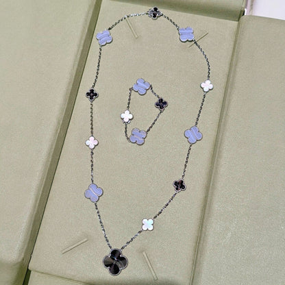 [ElanLuxe Jewelry]DETACHABLE CLOVER 15(11+4) FLOWER SILVER NECKLACE SET