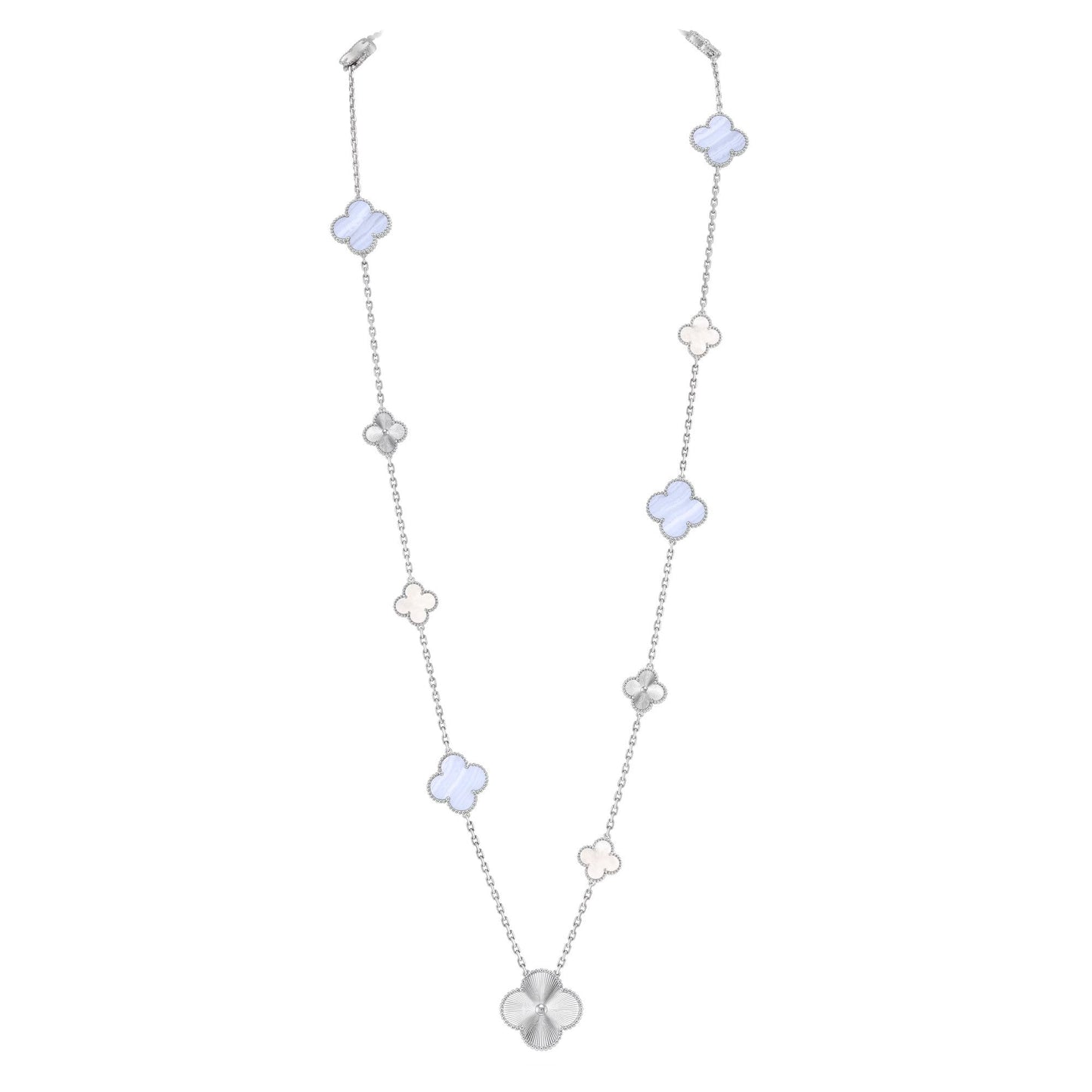 [ElanLuxe Jewelry]DETACHABLE CLOVER 15(11+4) FLOWER SILVER NECKLACE SET