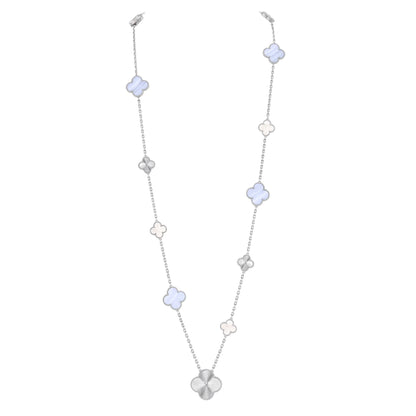 [ElanLuxe Jewelry]DETACHABLE CLOVER 15(11+4) FLOWER SILVER NECKLACE SET