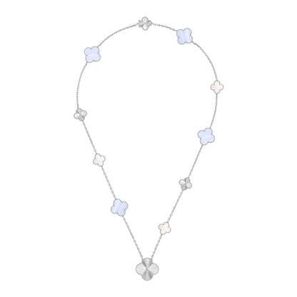 [ElanLuxe Jewelry]DETACHABLE CLOVER 15(11+4) FLOWER SILVER NECKLACE SET