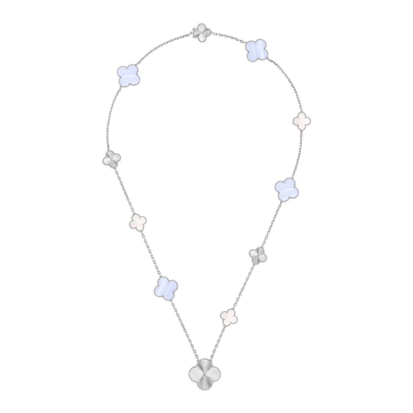 [ElanLuxe Jewelry]DETACHABLE CLOVER 15(11+4) FLOWER SILVER NECKLACE SET