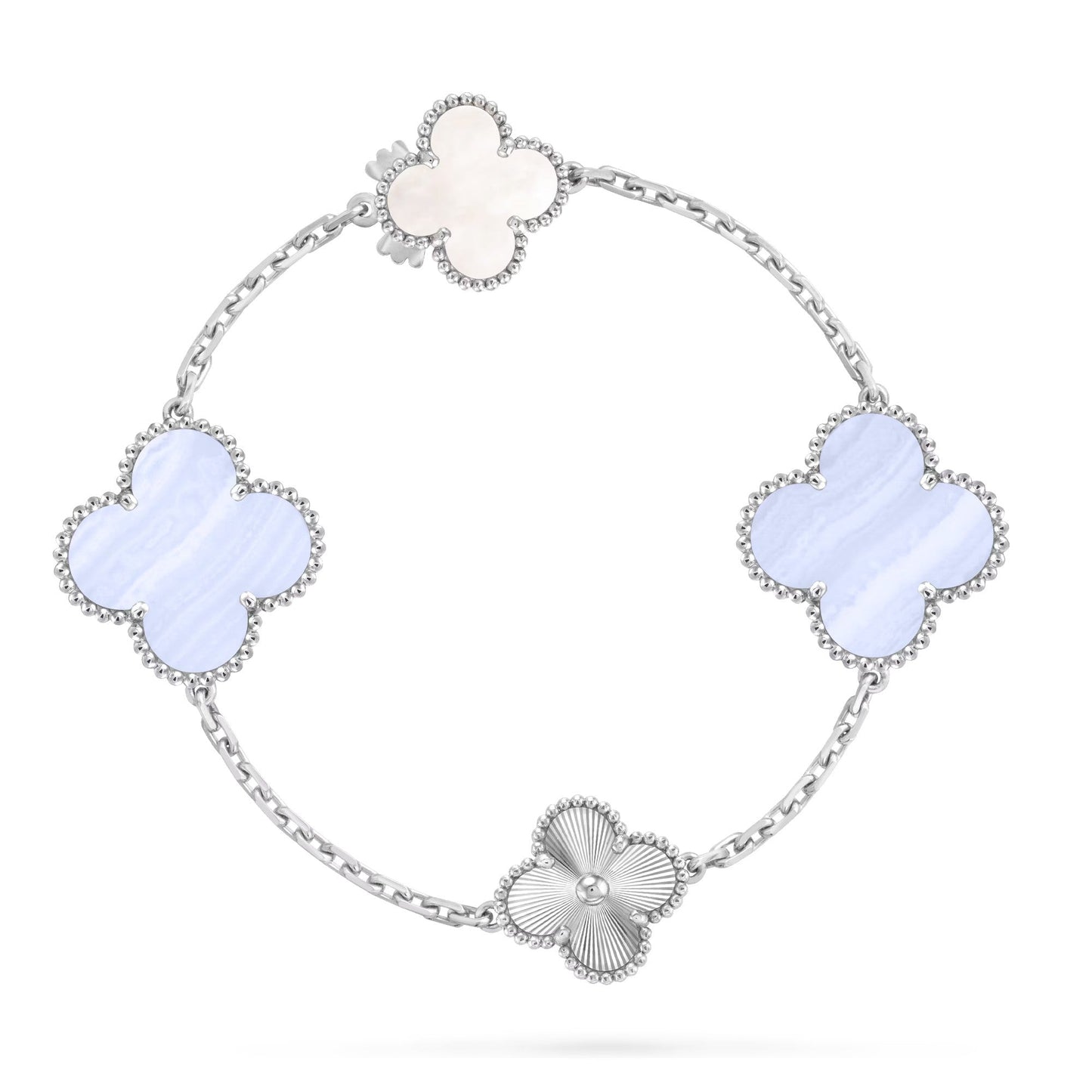 [ElanLuxe Jewelry]DETACHABLE CLOVER 15(11+4) FLOWER SILVER NECKLACE SET