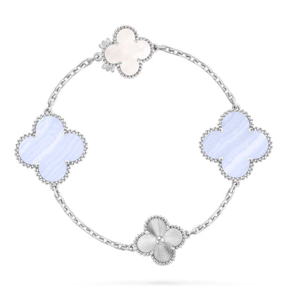 [ElanLuxe Jewelry]DETACHABLE CLOVER 15(11+4) FLOWER SILVER NECKLACE SET