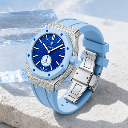 Strap For Ap Swatch Royal Oak Pop Exclusive Steel Case With Diamond(Moissanite) & Silicone Strap