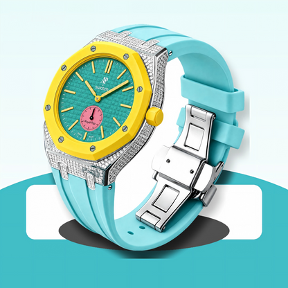 Strap For Ap Swatch Royal Oak Pop Exclusive Steel Case With Diamond(Moissanite) & Silicone Strap