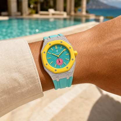 Strap For Ap Swatch Royal Oak Pop Exclusive Steel Case With Diamond(Moissanite) & Silicone Strap