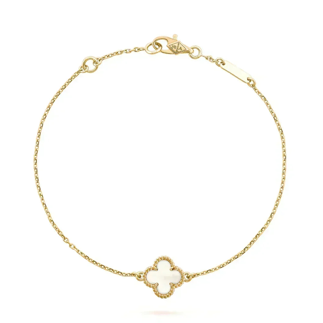 [ElanLuxe Jewelry] Clover White Mother-of-Pearl & JUSTE Bracelet Stack Set