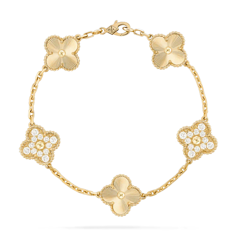 [ElanLuxe Jewelry]CLOVER BRACELET 5 MOTIFS GOLD DIAMOND