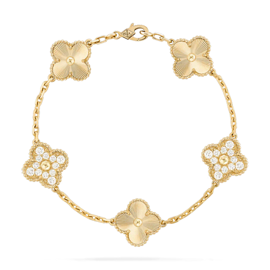 [ElanLuxe Jewelry]CLOVER BRACELET 5 MOTIFS GOLD DIAMOND