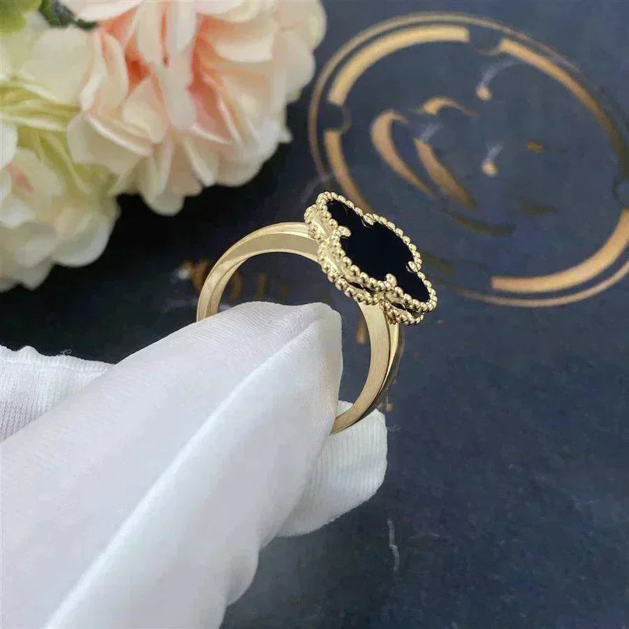 [ElanLuxe Jewelry]CLOVER ONYX RING