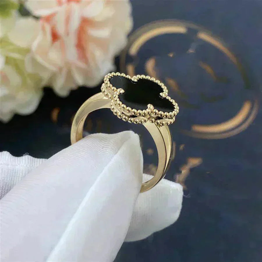 [ElanLuxe Jewelry]CLOVER ONYX RING