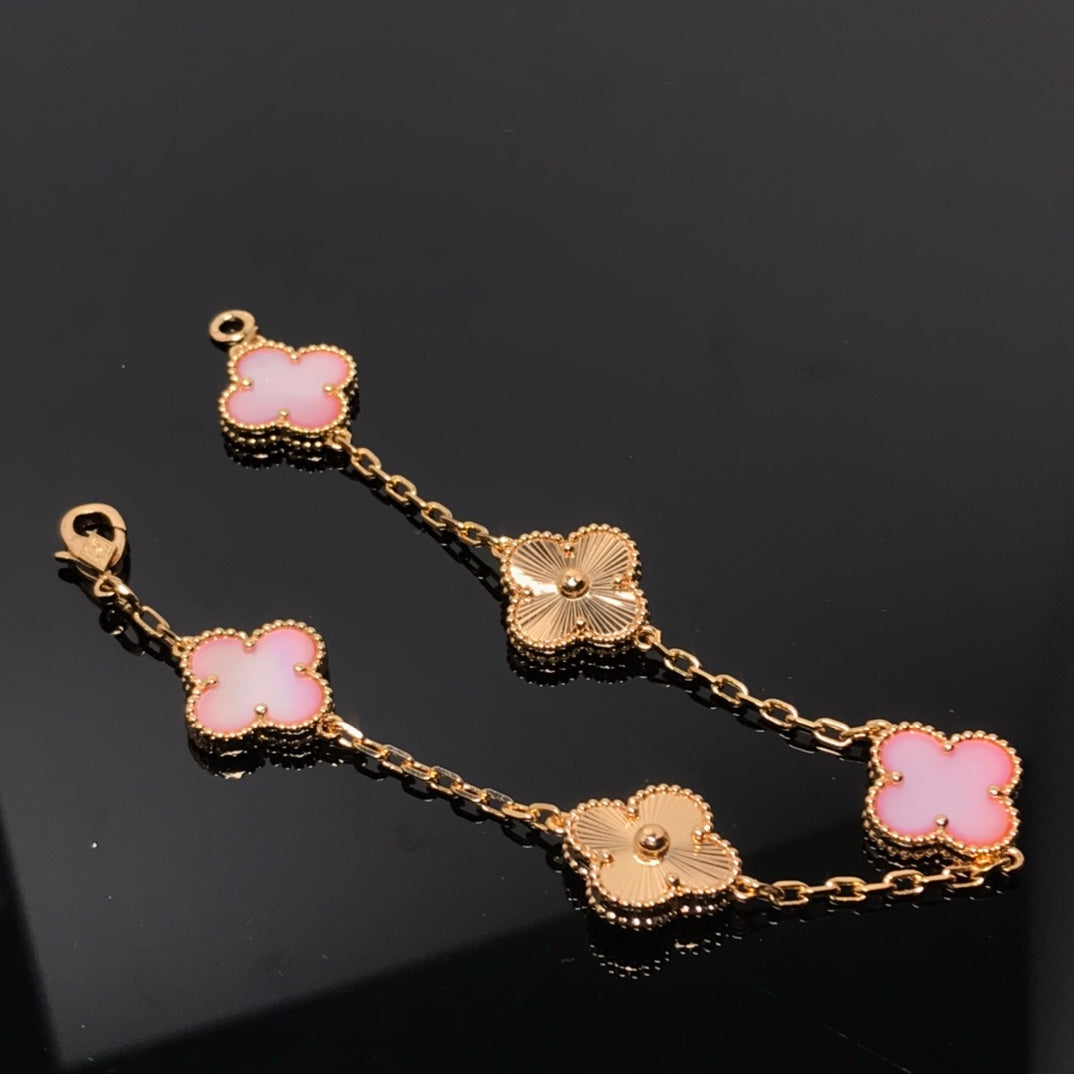 [ElanLuxe Jewelry]CLOVER BRACELET 5 MOTIF PINK AND PINK GOLD