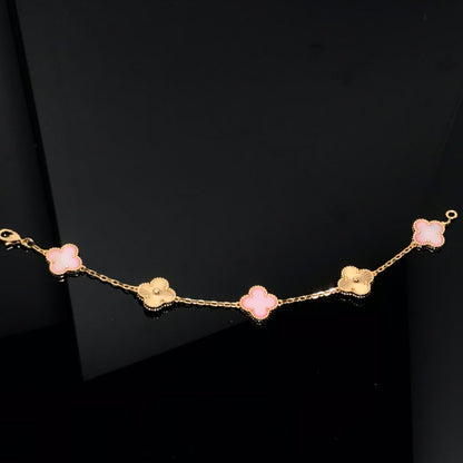 [ElanLuxe Jewelry]CLOVER BRACELET 5 MOTIF PINK AND PINK GOLD