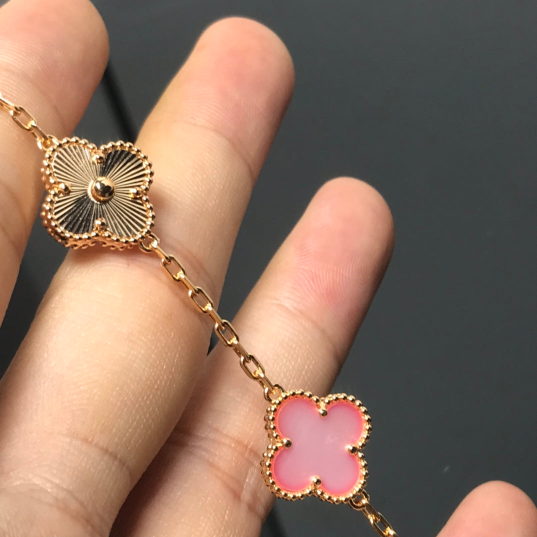 [ElanLuxe Jewelry]CLOVER BRACELET 5 MOTIF PINK AND PINK GOLD