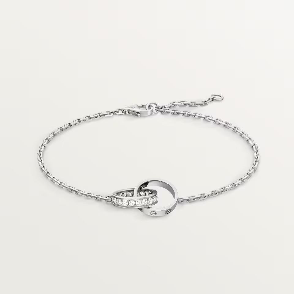 [ElanLuxe Jewelry]LOVE DOUBLE RING HALF DIAMOND BRACELET
