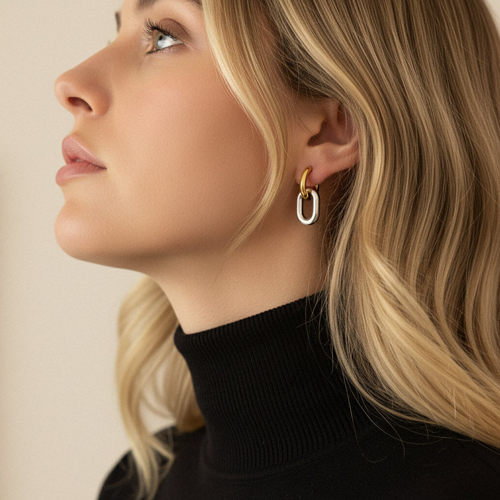 [ElanLuxe]Pippa Two Tone Double Hoops